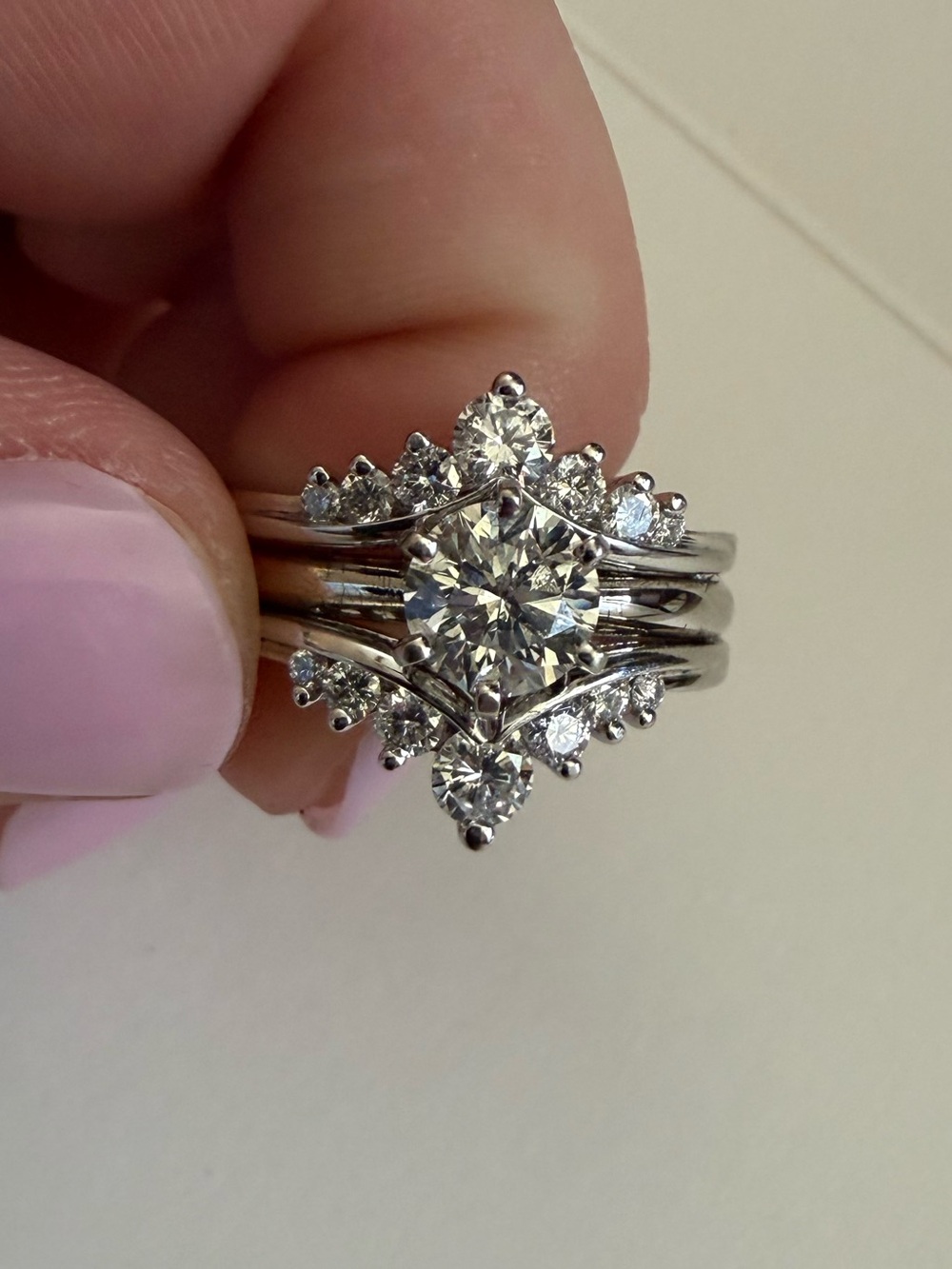 14k White Gold & Diamond Two Ring Bridal Set size 9 - Picture 2 of 15